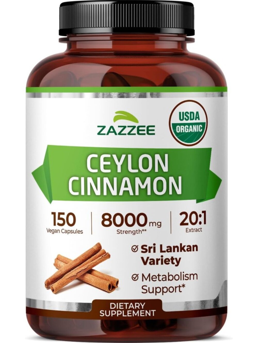 Organic Ceylon Cinnamon 20:1 Extract Capsules - 150 Count, Herbal Supplement